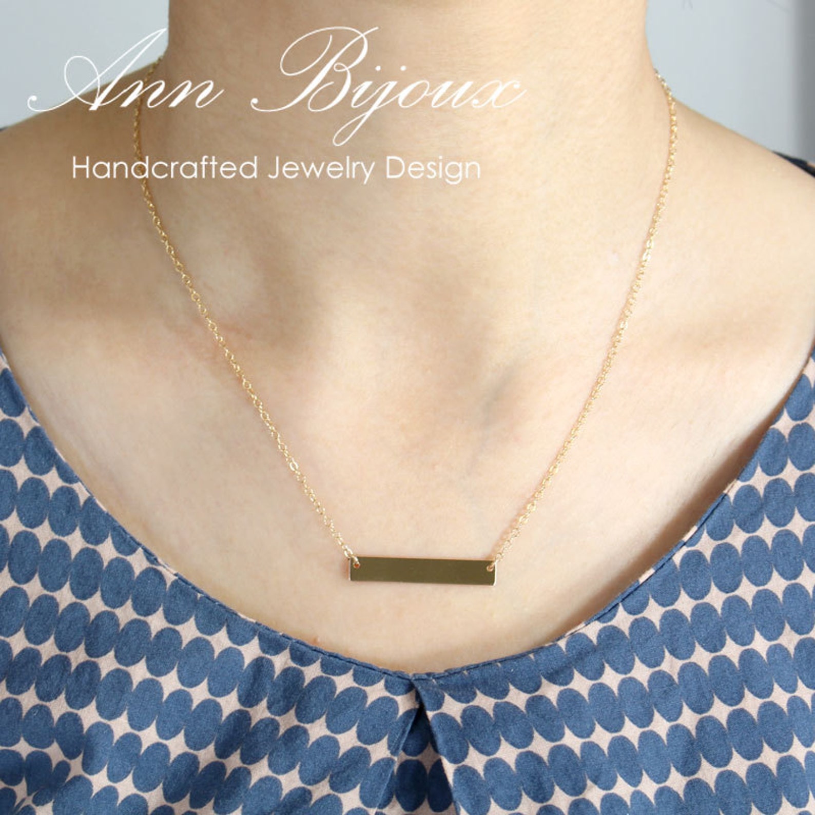 Personalized Name Plate Necklace 14K Gold Filled Bar Etsy