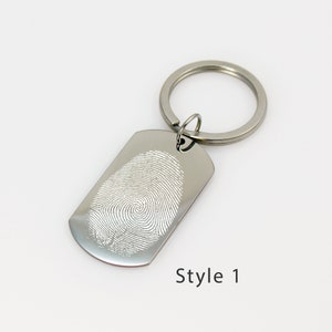 Dog Tag Fingerprint Keychain for Dad - Personalized Stainless Steel Keychain - Bereavement Gift - Memorial Fingerprint Pendant - Father Gift