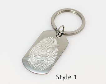 Personalized Engraved Fingerprint Dog Tag Keychain: Sympathy Gift, Memorial Gift For Mom