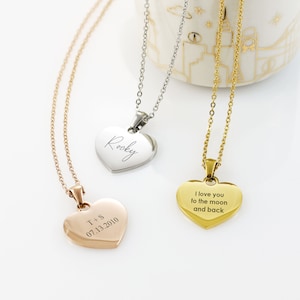Collar de corazón de plata con nombre grabado personalizado para mujer, de acero inoxidable, delicado regalo navideño para su amiga, hija, mamá o novia.