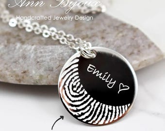 Personalized Fingerprint Sterling Silver Necklace: Keepsake Memorial Jewelry