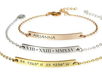 Personalisiertes Edelstahl-Armband mit eingraviertem Namensschild, Koordinaten (Längen- und Breitengrad), besonderem Datum, Hochzeitsgeschenk