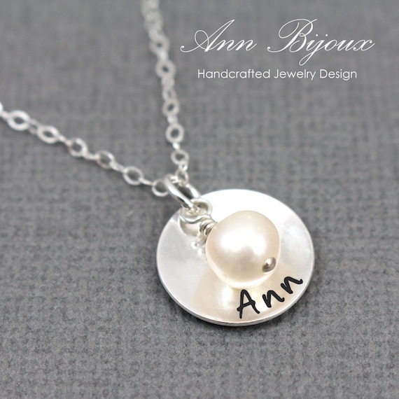Personalized Sterling Silver Name Necklace With Swarovski Pearl
