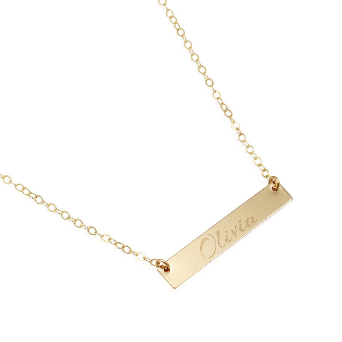 Personalized Name Plate Necklace 14K Gold Filled Bar Etsy