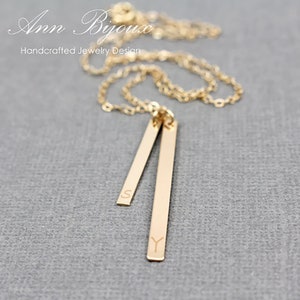 Personalized 14K Gold Filled Vertical Bar Necklace: Engraved Tag Necklace