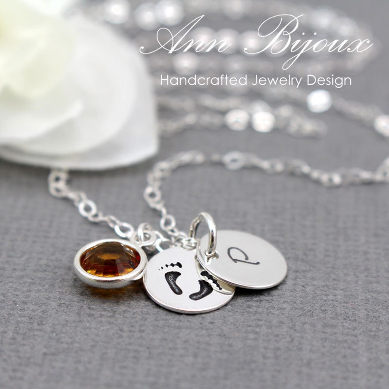 Personalized Hand Stamped Footprint with Initial Necklace Etsy