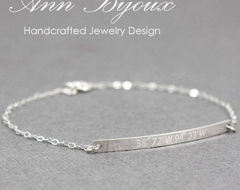 Personalized Sterling Silver GPS Coordinates Bracelet