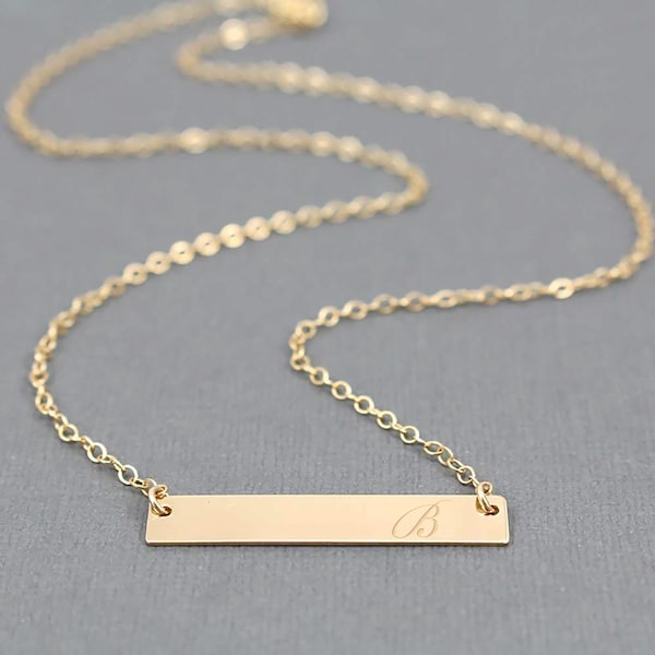 Personalized Name Plate Necklace, 14K Gold Filled Bar Necklace, Laser Engraved Bar Necklace, Gold Initial Jewelry, Mom Necklace, IQ-M541