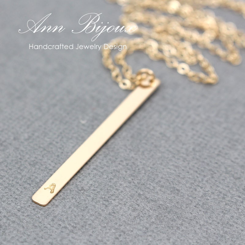 Gold Filled Vertical Bar Minimalist Necklace Dainty 14K Gold Etsy