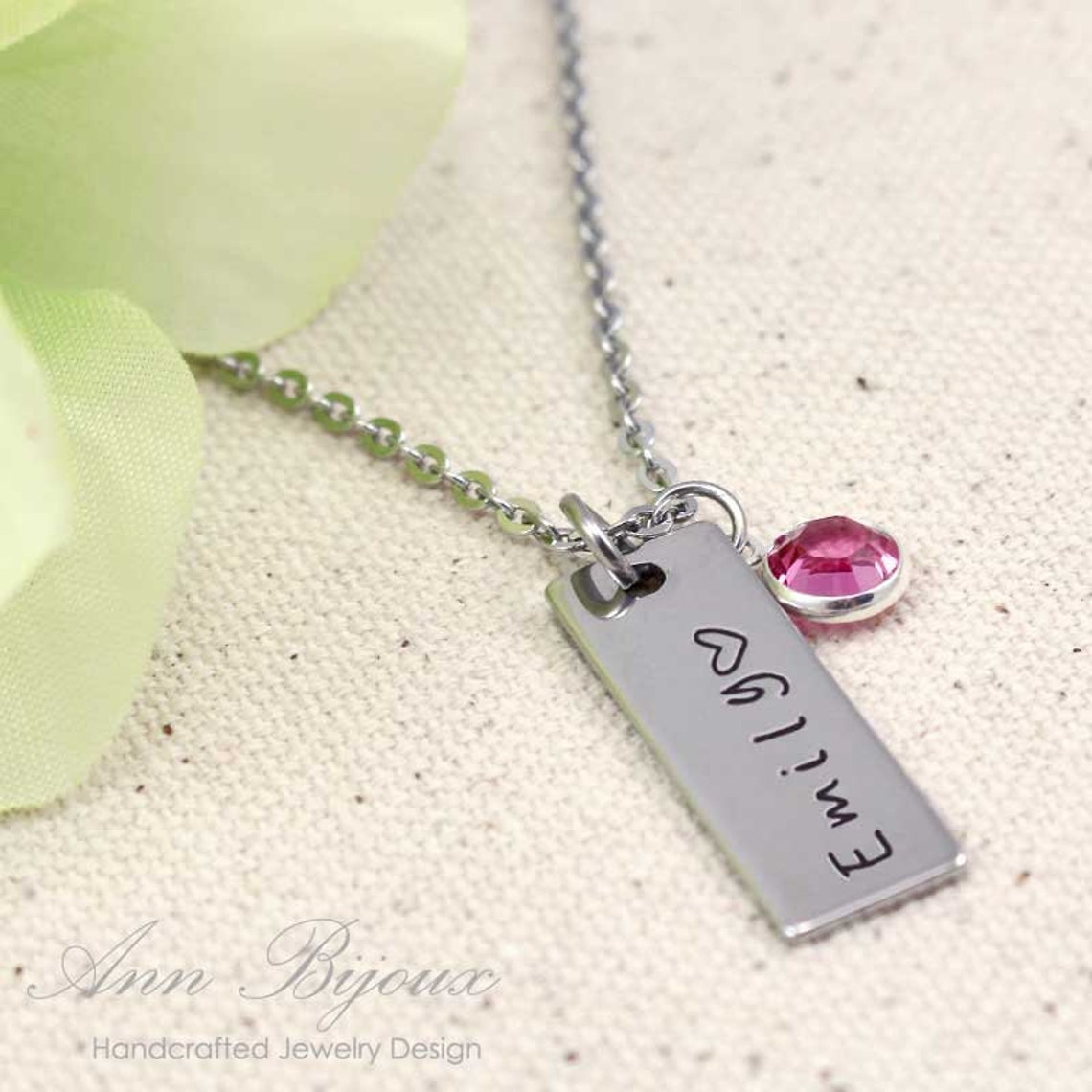 Personalized Name Plate Necklace Hand Stamped Name Necklace Etsy