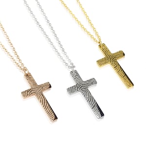 Engraved Fingerprint Cross Necklace: Personalized Stainless Steel Religious Jewelry