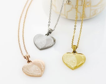 Personalized Fingerprint Heart Necklace: Engraved Stainless Steel Memorial Pendant