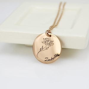 Engraved Birth Flower Necklace: Personalized Stainless Steel Pendant