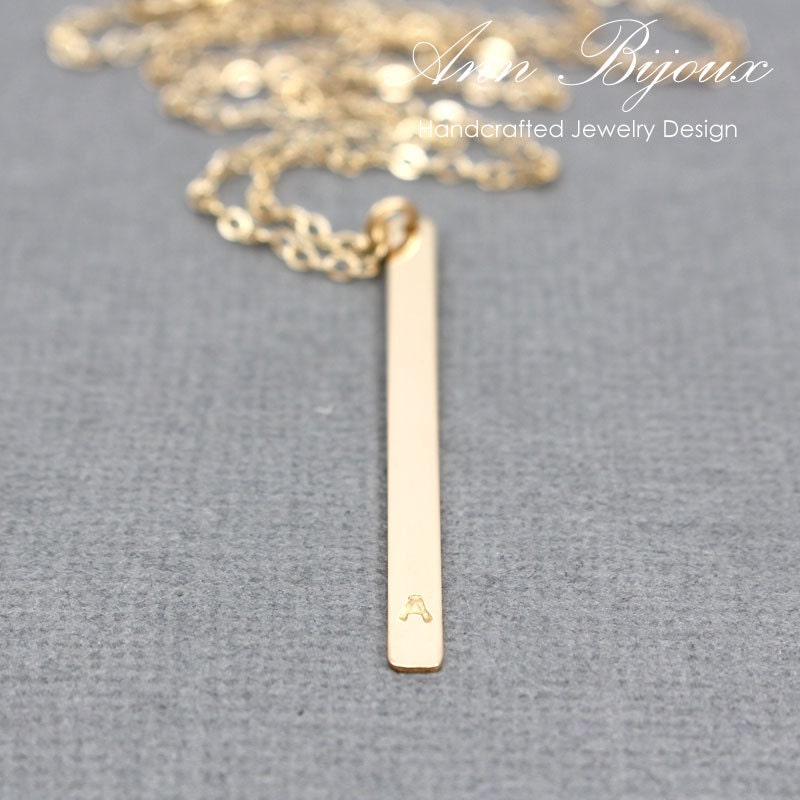 Gold Filled Vertical Bar Minimalist Necklace Dainty 14K Gold Etsy