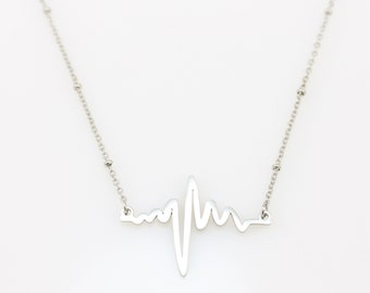 Heartbeat Stainless Steel Necklace: Sound Wave Sonogram Pendant