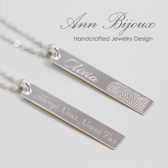 Vertical Bar Charm Pendant with Signature and Fingerprint Vertical Bar Charm Pendant with Signature and Fingerprint