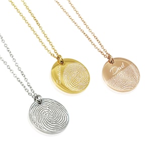 Engraved Fingerprint Necklace: Stainless Steel Memorial Jewelry
