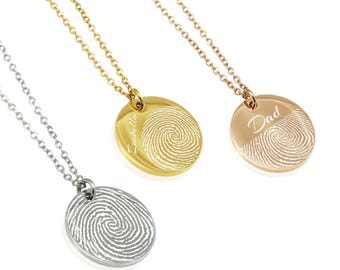 Engraved Fingerprint Necklace: Stainless Steel Memorial Jewelry