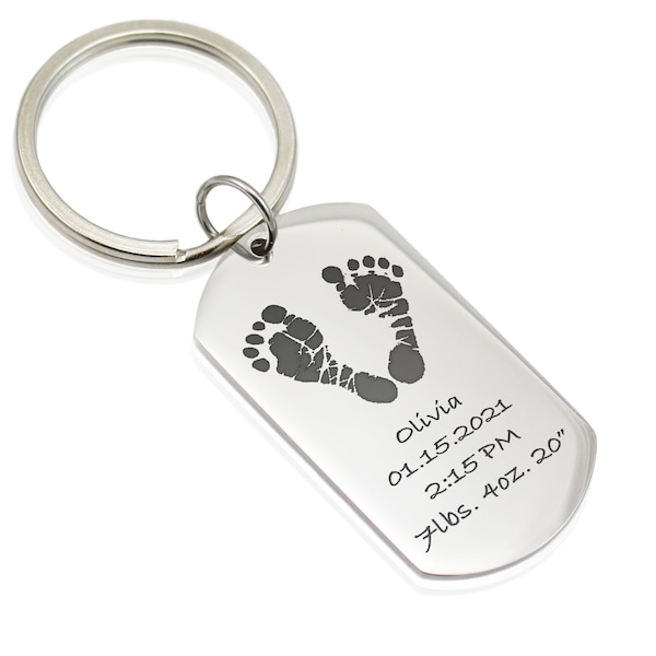 Actual Baby Footprint Handprint Dog Tag Keychain - Personalized Footprint Jewelry - Bereavement Jewelry - Memorial Handprint - Mom Gift