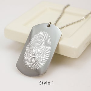 Actual Fingerprint Dog Tag Necklace - Personalized Fingerprint Jewelry - Bereavement Gift - Memorial Fingerprint Jewelry - Stainless Steel