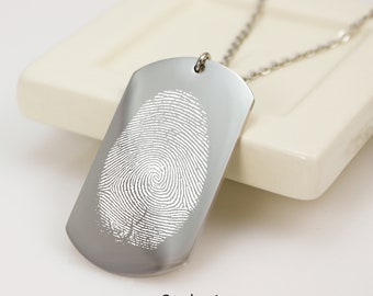 Actual Fingerprint Dog Tag Necklace - Personalized Fingerprint Jewelry - Bereavement Gift - Memorial Fingerprint Jewelry - Stainless Steel