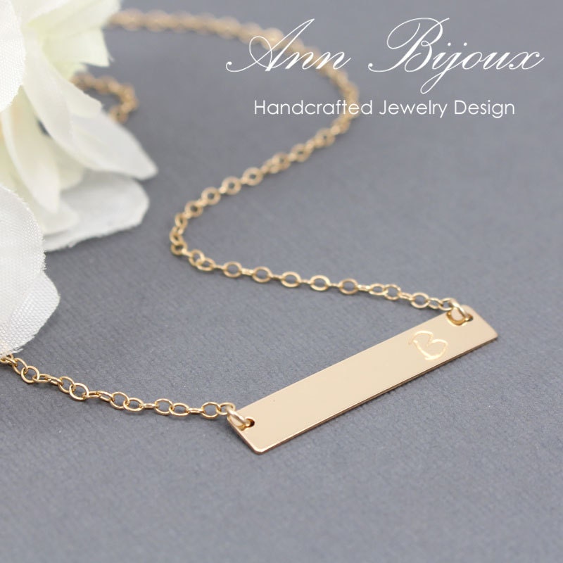 Personalized Name Plate Necklace 14K Gold Filled Bar Etsy