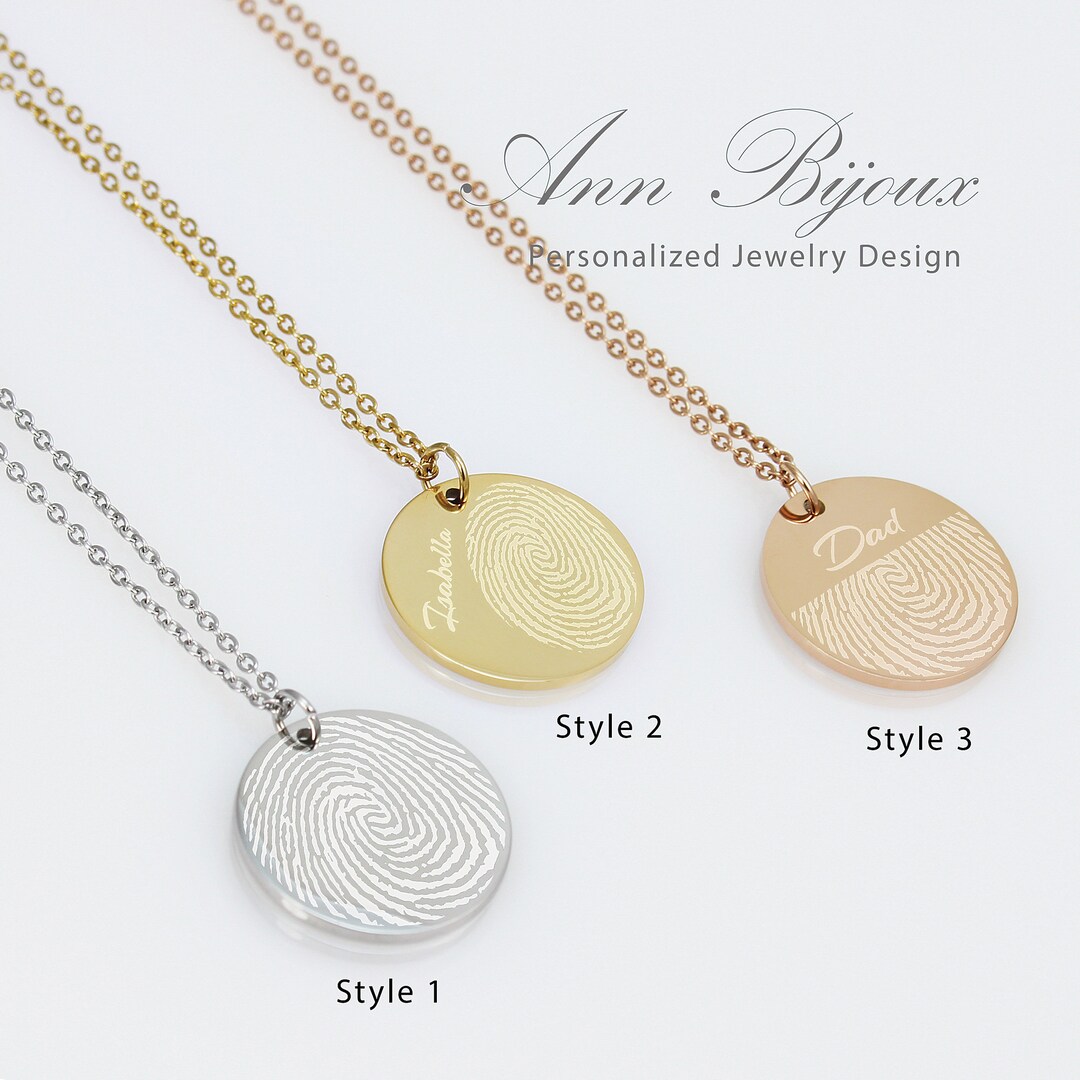 Actual Fingerprint Stainless Steel Necklace Engraved Fingerprint 