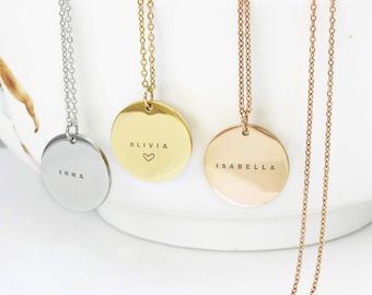 Personalized Laser Engraved Name Necklace Stainless Steel Gold Necklace Rose Gold Pendant Custom Name Jewelry for Women Mommy Birthday Gift