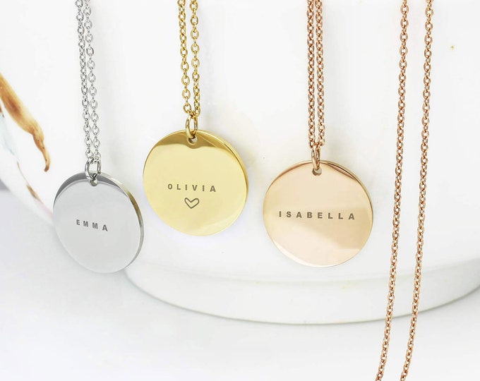 Personalized Laser Engraved Name Necklace Stainless Steel Gold Necklace Rose Gold Pendant Custom Name Jewelry for Women Mommy Birthday Gift