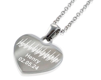 Engraved Sound Wave Heart Necklace: Baby Heartbeat Memorial Jewelry
