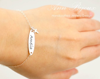 Personalized Sterling Silver Name Bracelet with Cross Charm