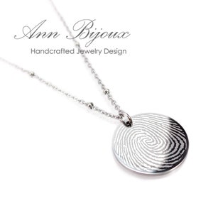 Engraved Fingerprint Necklace - Personalized Stainless Steel Jewelry - Bereavement Present - Personalized Memorial Necklace - Keepsake Gift