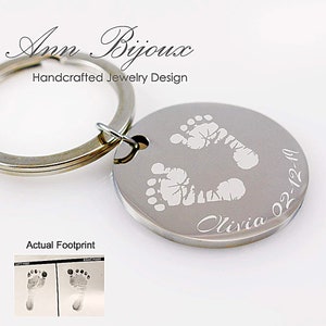 Llavero con huella de bebé: regalo de acero inoxidable grabado para mamá primeriza