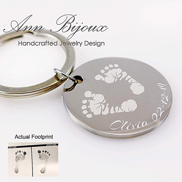 Actual Baby Footprint and Handprint Stainless Steel Keychain, New Born Baby Gift, Personalized New Mom Present, Miscarriage Memorial Jewelry