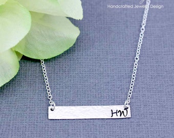 Personalized Hand Stamped Bar Necklace, Sterling Silver Initial Bar Necklace, Hammered Silver BAr Necklace, Bridesmaid Gift, Initial Jewelry