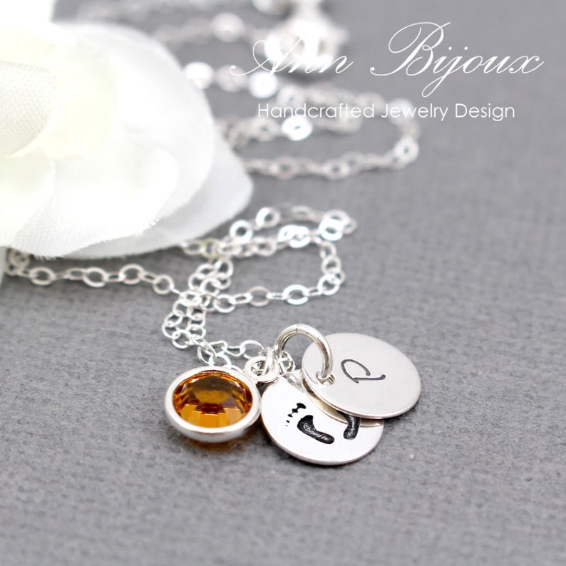 Personalized Hand Stamped Footprint with Initial Necklace Etsy
