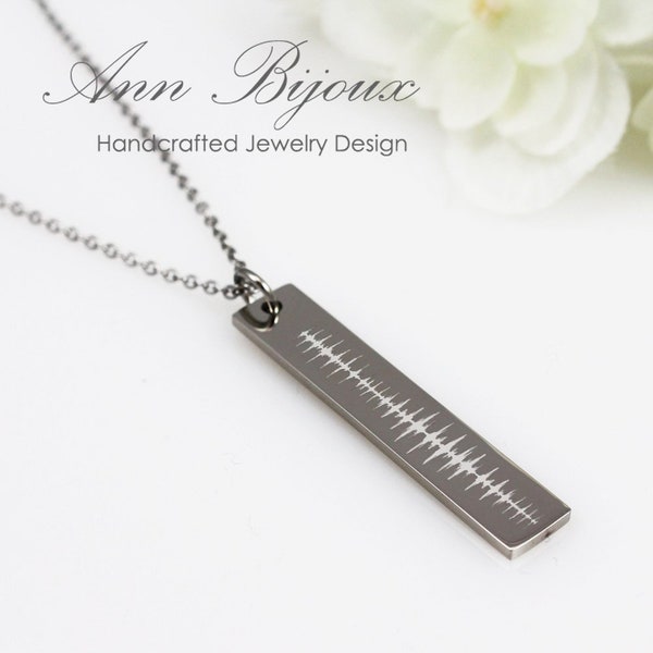 Vertical Engraved Heartbeat Bar Necklace - Baby Sonogram Pendant - Sound Wave Jewelry- New Baby Gift - Memorial Gift - Pregnancy Present -