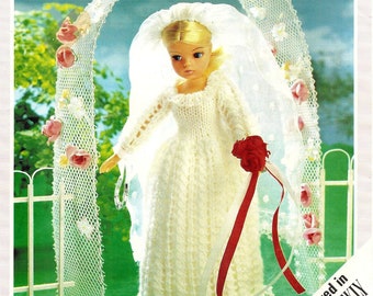 PDF Knitting Pattern, Sindy Doll Wedding Dress, 4 Ply  12" Doll  Instant Download