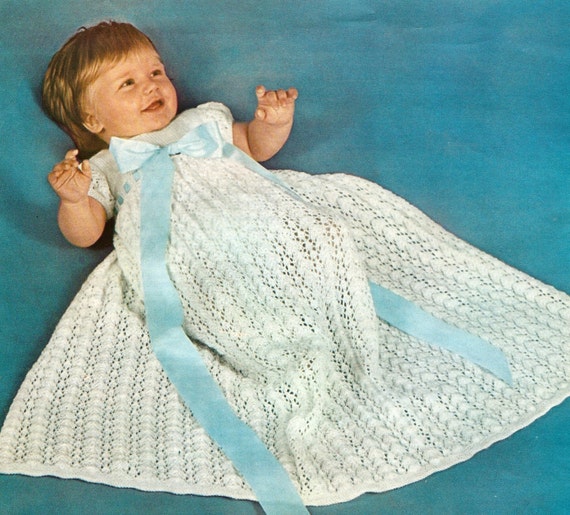 Vintage Knitting Pattern Baby Long Heirloom Christening Gown Dress