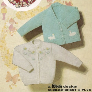 PDF Knitting Pattern, Baby Cardigan with Flower or Duck Motif,  Easter, 3 Ply 18-22" /45-56 cm, PDF Instant Download