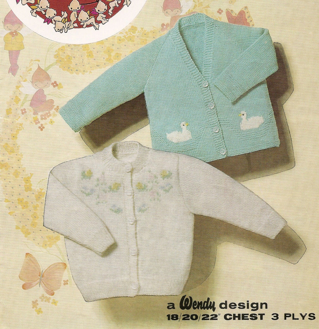 Knitting Pattern Baby Cardigan with Flower or Duck Motif Etsy