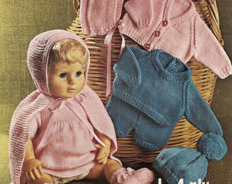 PDF Knitting Pattern, Doll's Wardrobe, Cape, Dress, Bonnet, Vest, Pilch And Shoes, 4 Ply, 16/18/20" Dolls, Instant Download