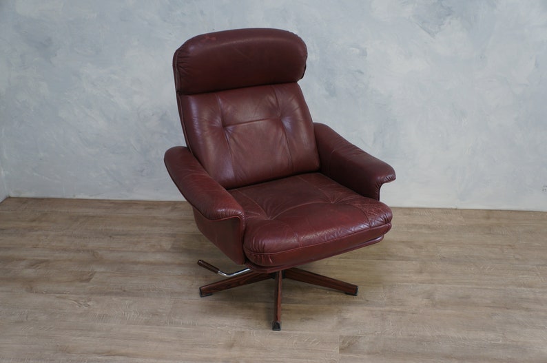 Red Leather Swivel Armchair Etsy
