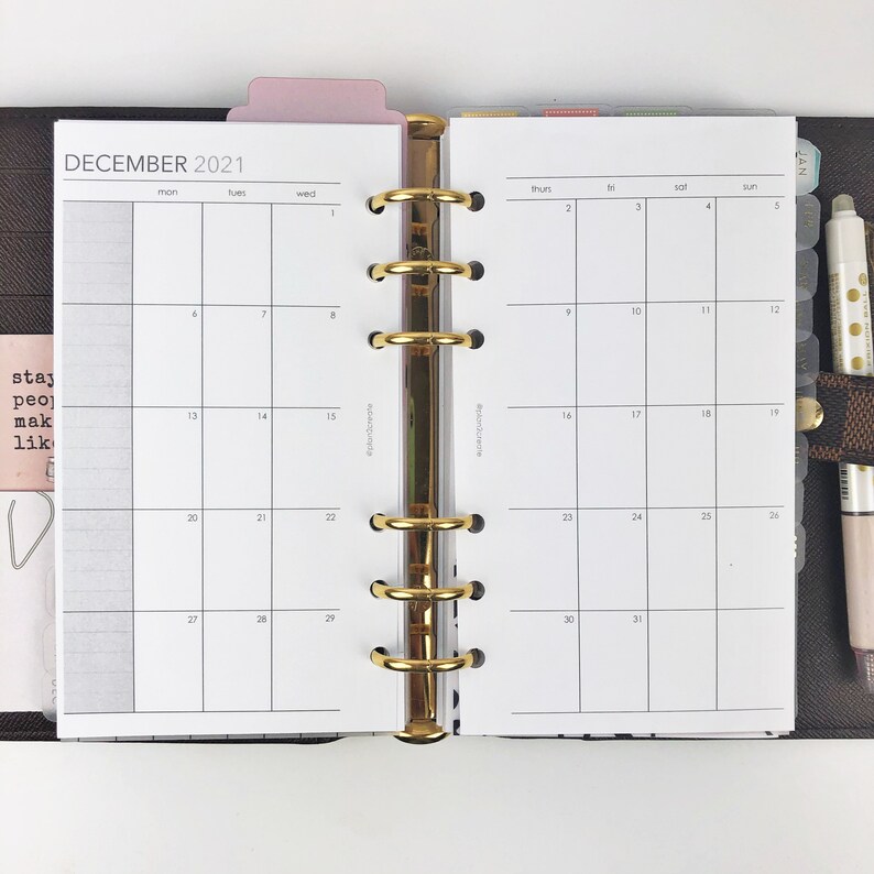 Personal planner inserts MO2P 2021 dated monthly planner Etsy