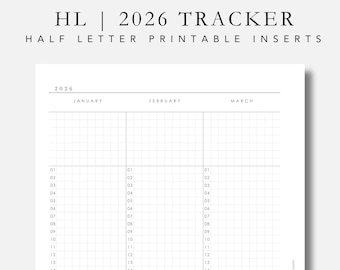 Half Letter Planner Inserts: 2026 Yearly Tracker Planner Printable (PDF) Discbound