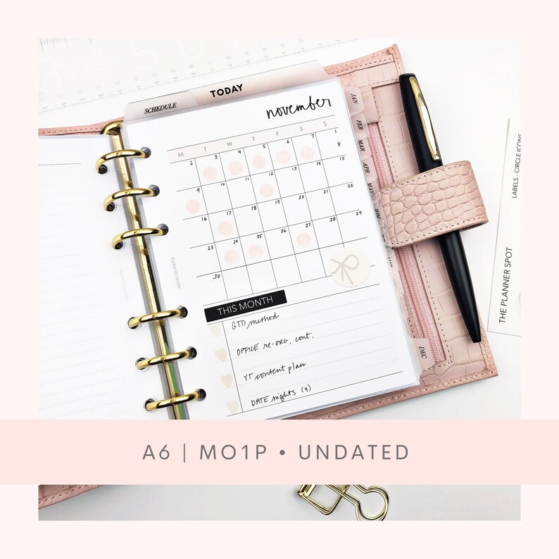 A6 planner inserts MO1P undated monthly planner A6 rings Etsy