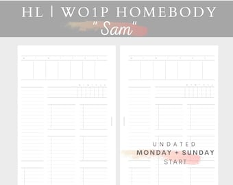 HALF LETTER planner inserts | WO1P homebody Sam |  planner printable | HL disc-bound | plan2create discs planner insert