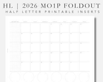 Half Letter Planner Inserts: 2026 MO1P Monthly Foldout (Digital Download)