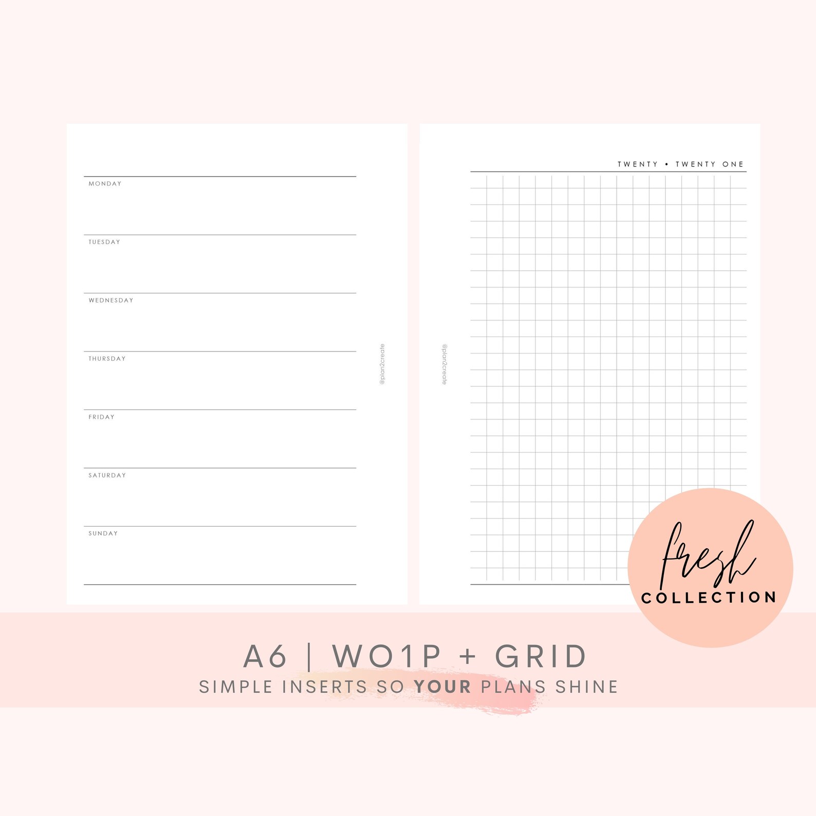 A6 planner inserts WO1P GRID weekly planner A6 rings Etsy