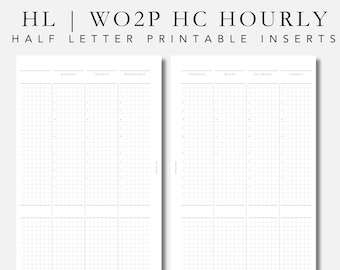 HL planner inserts | WO2P hourly hobonichi cousin inspired |  planner printable | Half Letter disc-bound | plan2create planner insert